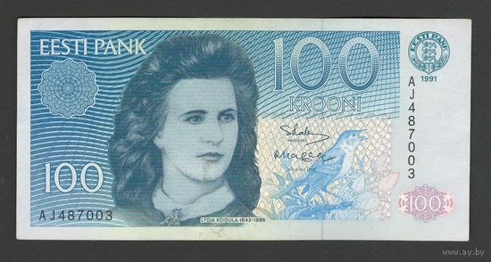 Эстония 100 крон 1991 года. Тип Р-74а. Состояние XF