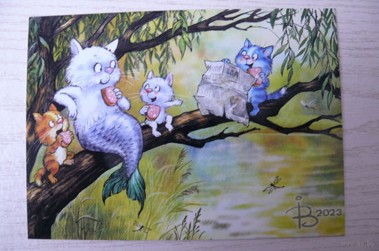 Зенюк Ирина, Русалка, коты, газета "Правда"; 2023, чистая.