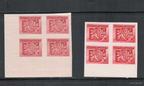 Чехословакия-1945,(Мих.417)  **  , Стандарт, Гербы, кв.бл., оттенки