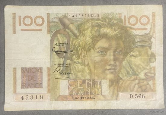 Банкнота. Франция. 100 франков 1953 год.