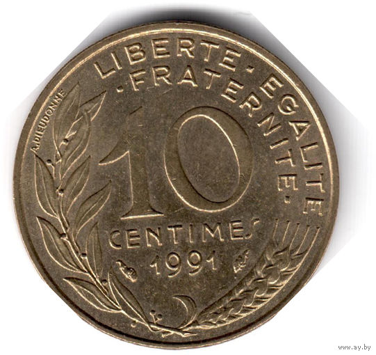Франция. 10 сантимов. 1991 г. (соотношение сторон 180)