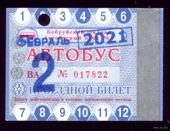 Проездной билет Бобруйск Автобус Февраль 2021