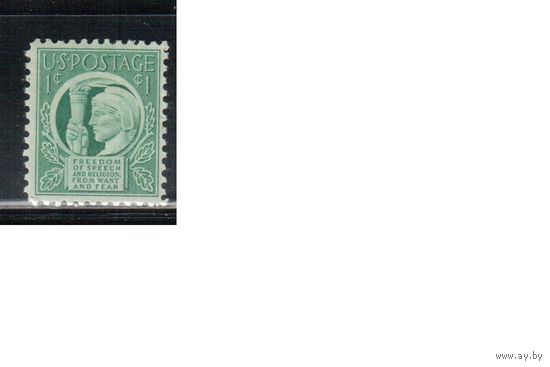 США-1943, (Мих.511),  **   , Война, Факел свободы, Религия (одиночка),