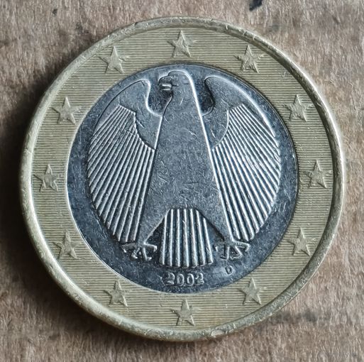 Германия 1 евро 2002 г., отметка мд. "D" - Мюнхен, KM# 213