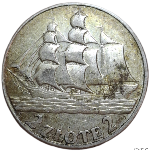 2 злотых 1936 кораблик родная патина