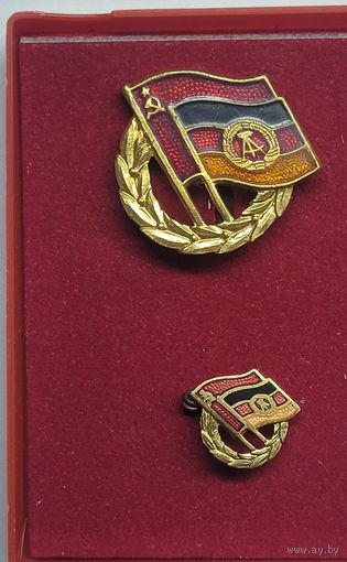 Почетный знак общества Германо-Советской дружбы "Золотая степень" с фрачной миниатюрой + документ.