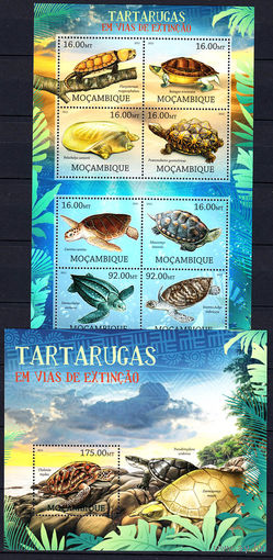 Фауна. Черепахи. Мозамбик. 2012. 1 малый лист и 1 блок. Michel N 5665-6562, бл618 (26,0 е)