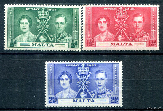 Британские колонии - Мальта - 1937г. - коронация короля Георга VI и королевы Елизаветы - 3 марки - полная серия, MLH, MNH [Mi 173-175]. #2-Bc-1-A-1