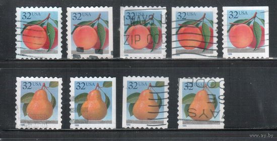 США-1995 (Мих.2603-2604) , гаш. , Стандарт, Фрукты, (полная серия), разн.зубцовки