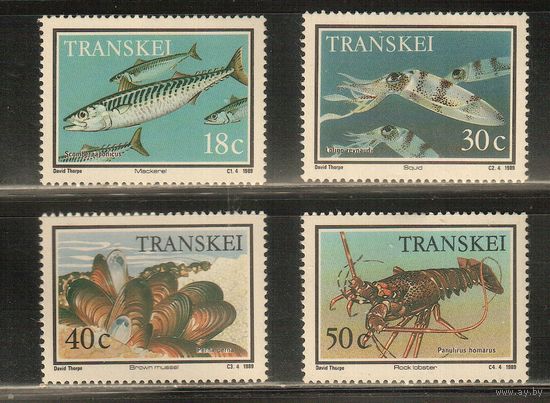 Транскей(ЮАР)-1989 (Мих.238-241) , ** ,  Морская фауна, Рыбы, Раки (полная серия)