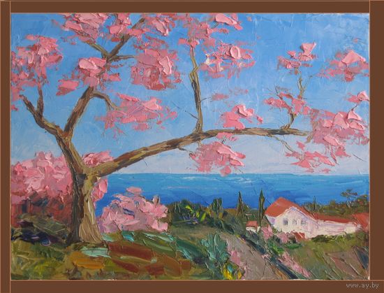 Картина маслом. Мастихин. Холст 40х30. "Весна на море".