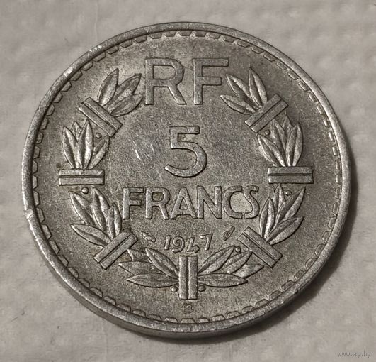 Франция 5 франков, 1947 "B" Алюминий /серый цвет/ (14-6-10)