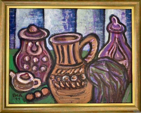 Акулов В.И. "Утренний натюрморт", 2011 г. Картон, акрил. Размер 67,5х54 см.