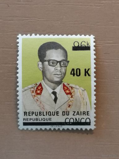 Заир (ДР Конго), марка, 1972 год, Президент Джозеф Д. Мобуту, с надпечаткой.