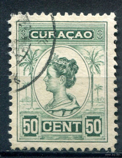 Нидерландские колонии - Кюрасао - 1915г. - королева Вильгельмина, 50 с - 1 марка - гашёная [Mi 62]. #3-WB-93-A-1