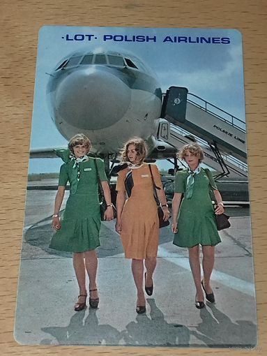 Календарик пластиковый 1977 Польша. Авиация. "LOT"  Польские Авиалинии. Стюардессы. Пластик