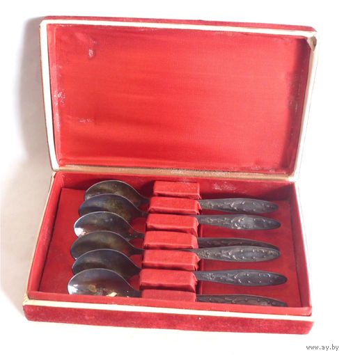 Ложки чайные Набор 6 шт Кольчугино СССР Глухарь Мельхиор МНЦ Пламя