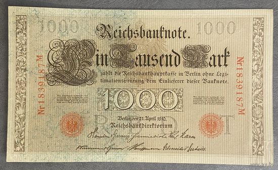 Банкнота 10000 марок 1910 год. Красная печать. Германская империя.