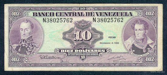 Венесуэла 10 боливар 1992 год.