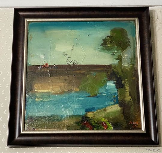 Щемелёв Л.Д "Мая Беларусь", 1981г. ДВП, масло. Размер с рамой 42,5х42,5 см.