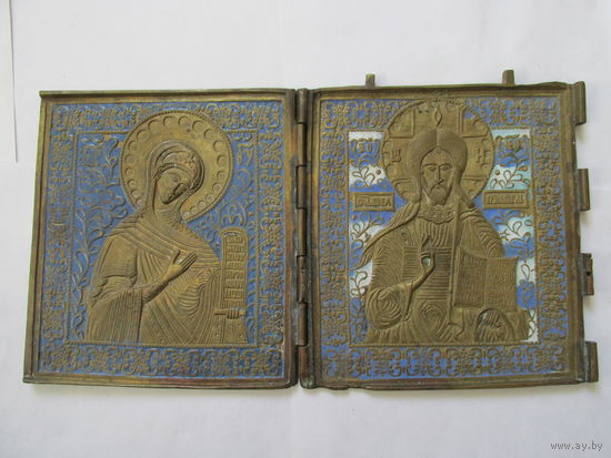 ИКОНА СКЛАДЕНЬ БРОНЗА,ЭМАЛИ.БОЛЬШОЙ.