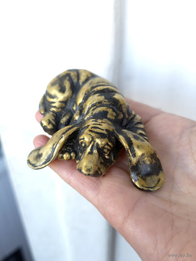 Лот С 1 РУБЛЯ! много лотов! Сувенирная фигурка Собачка Бассет-хаунд (золотистая с патиной)