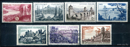 Франция - 1955г. - ландшафты, архитектура - 7 марок - полная серия, MH, 1 марка гашёная [Mi 1064-1070]. #2-Fr-37-A-2