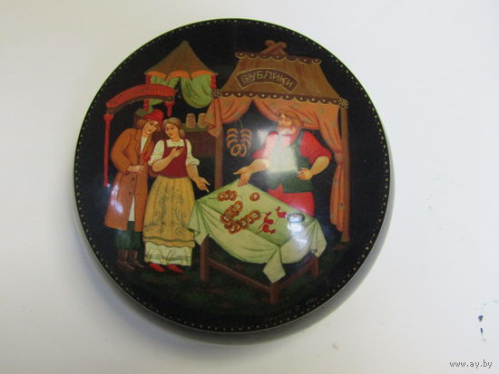 Редкость. Шкатулка. "Бублики". "Базар". Ушакова Д. Подписная. Авторская ручная работа. Палех. Мстера. м