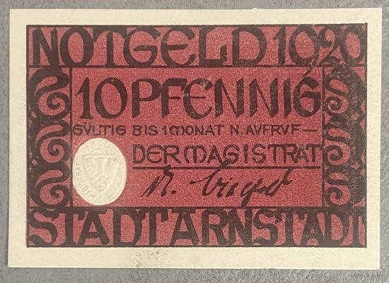 Нотгельд 10 пфеннигов 1920 год Арнштадт. Веймарская республика