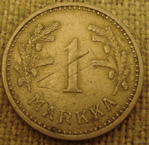 1 марка 1929 Финляндия брак (перечекан)