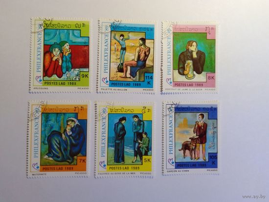 Марки   Живопись П. Пикассо  1989 г.    Лаос  6 шт -  5 руб