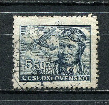 Чехословакия - 1946/1947 - Франтишек Новак 5,5Кс. Авиамарка - [Mi.494] - 1 марка. Гашеная.  (Лот 93FA)-T25P9