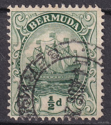 128.BrKCI. Великобритания. Колонии. Бермудские острова. Стандарт. Парусник Sea Venture. 1922 г. 1/2P. Mi.#70.