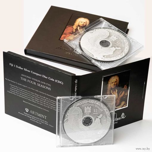 Фиджи 1 доллар 2018г. "Антонио Вивальди". Компант диск. CD монета с возможность воспроизведения. Монета в тематическом подарочном футляре; номерной сертификат; коробка. СЕРЕБРО 15,50гр.