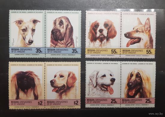 Бекия. Сент-Винсент и Гренадины. Фауна. Собаки. 4 сцепки (8 марок) (812)