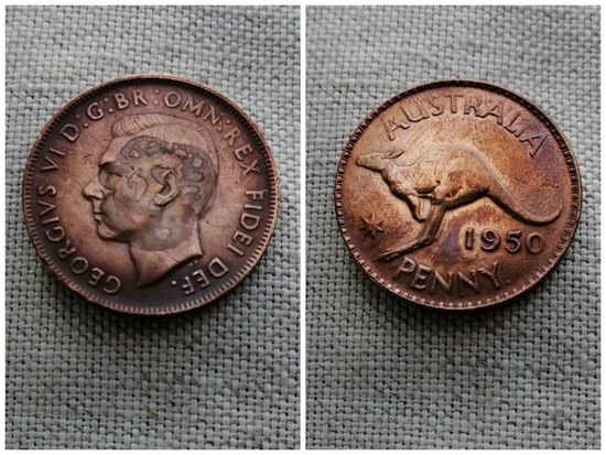 Австралия 1 пенни 1950 Точка после "PENNY" / Кенгуру