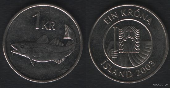 Исландия km27a 1 крона 2003 год (алб.albI-r