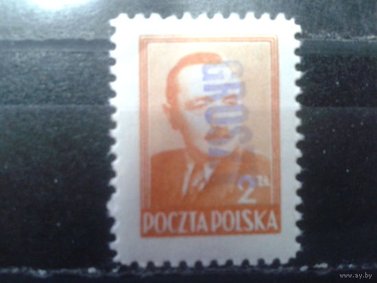 Польша, 1950, президент Б.Берут 2zl надпечатка, Михель 8 евро