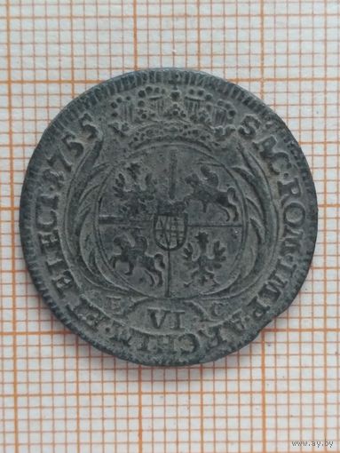 6 грошей 1755 г. ЕС. Речь Посполитая.