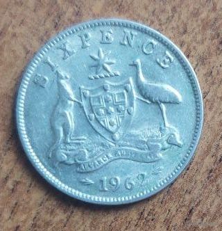 Австралия 6 пенсов 1962 серебро