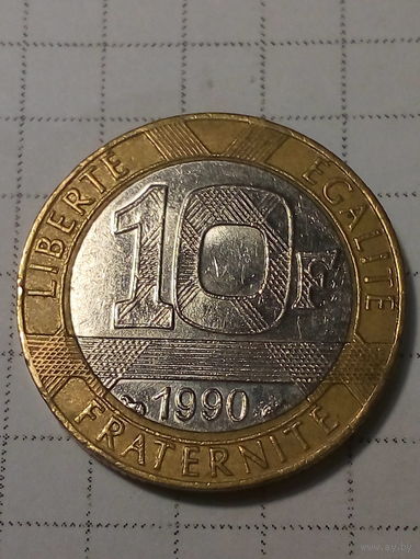 10 франков Франция 1990 год