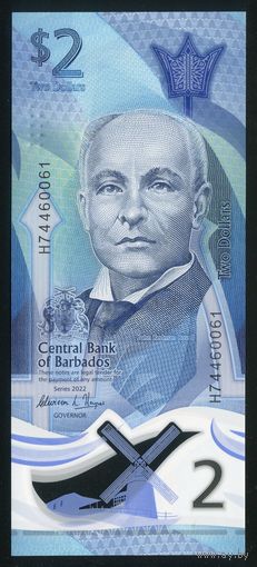 Барбадос 2 доллара 2022 г. Серия H. Полимер. UNC