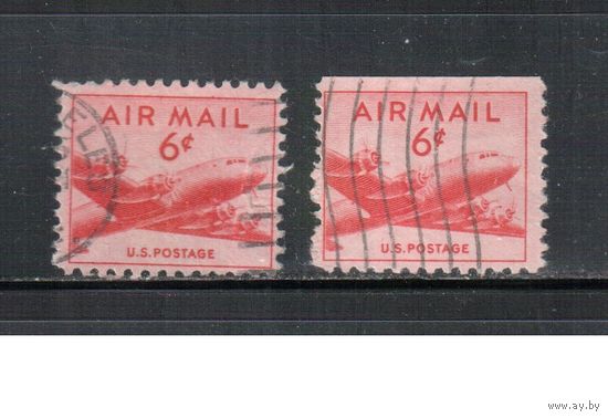США-1947, (Мих.553 А+D), гаш.  , Авиапочта, Самолет "Дуглас", 2 типа зубцовки(1)