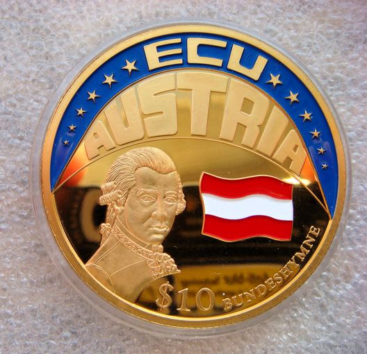 10 долларов 2001 Либерия. Австрия. Моцарт. Австрийский гимн. ECU.