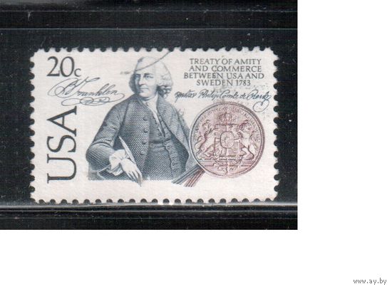 США-1983, (Мих.1615) , гаш.  , США-Швеция, Франклин, (одиночка),