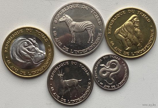 Чад 50, 100, 250, 500, 1000 франков 2020 г. 60 лет Независимости. Набор 5 монет
