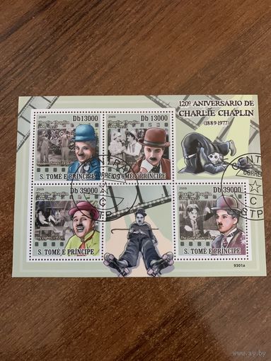 Сан Томе и Принсипи 2009. 120 годовщина Charlie Chaplin 1889-1977. Малый лист