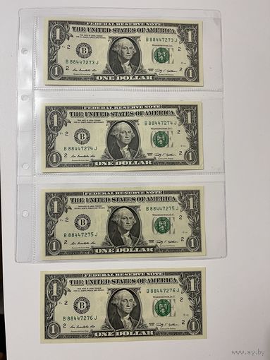 1 доллар 2009 года (четыре купюры подряд)