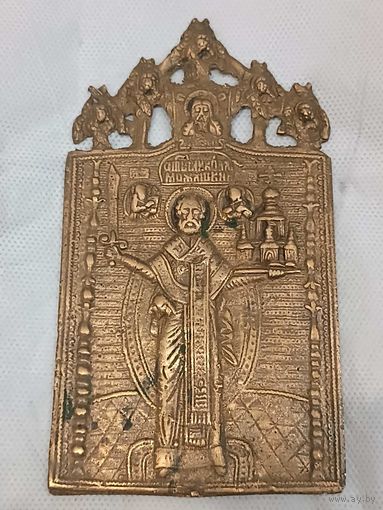 Икона "Св.Николай Можайский". ХVIIIв. Литье. 7.5Х13.5см.Отличное состояние.
