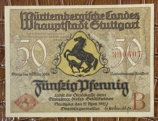 Нотгельд 50 пфеннигов 1921 год. Штутгарт. Веймарская республика